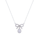 Asfour Crystal Chain Necklace With Bow Pendant In 925 Sterling Silver-ND0416